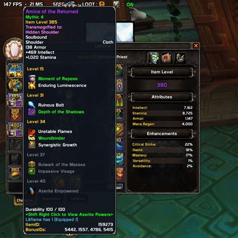 Azerite trait addon  I did the darkshore warfront, received moonpriest's vestments, but my piece of gear does not have the outer